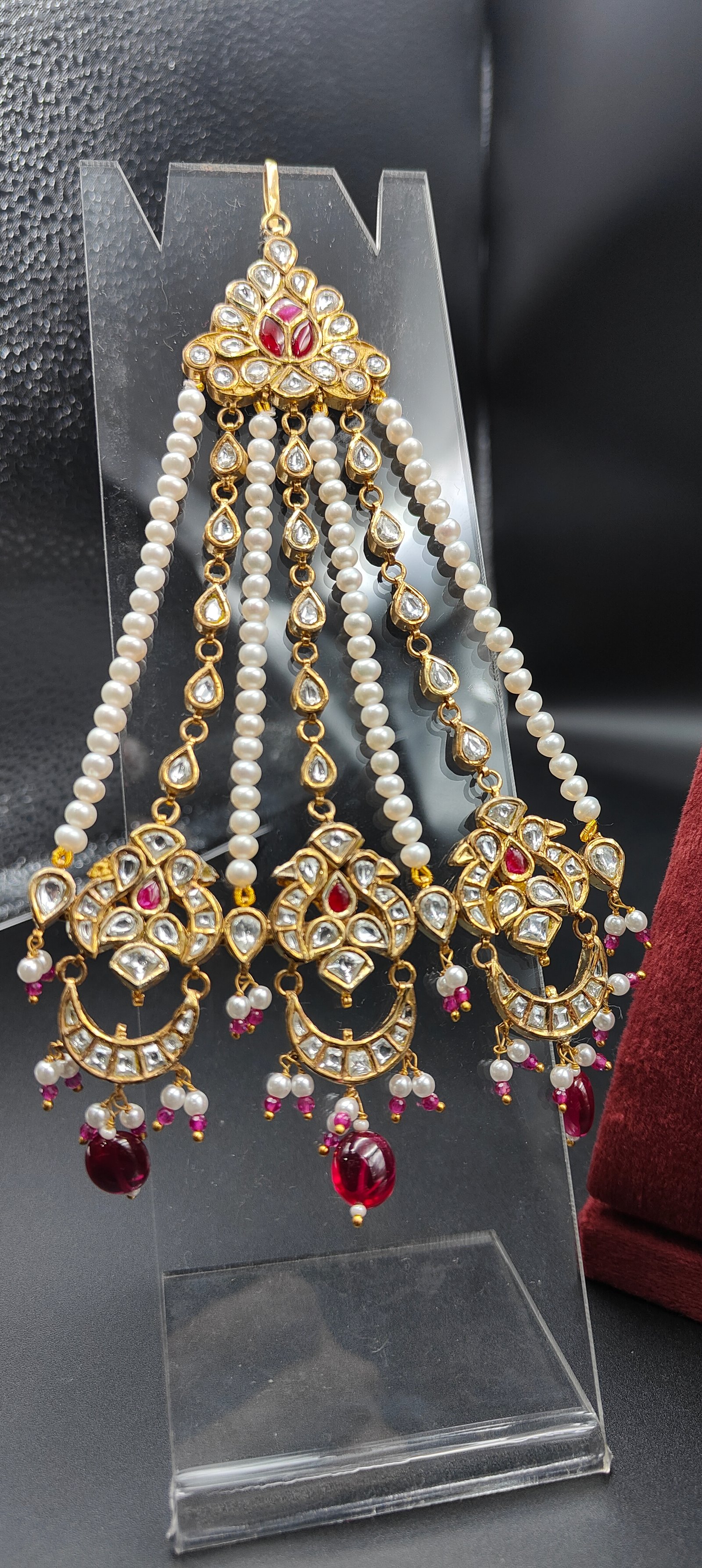 Indian Bridal Kundan Choker Set Gold Wedding Jewelry Red Stone Necklace Maang Tikka Passa Ethnic Designer Set