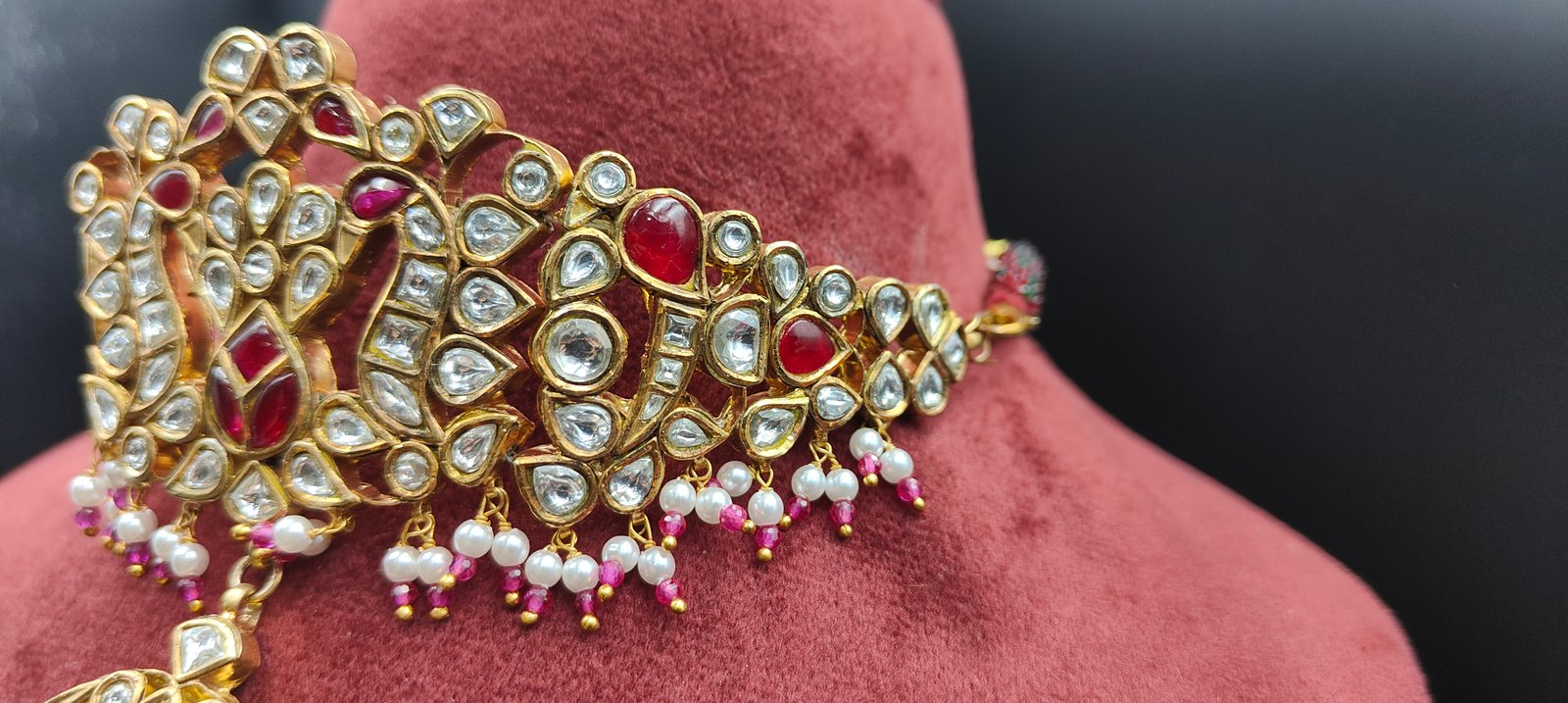 Indian Bridal Kundan Choker Set Gold Wedding Jewelry Red Stone Necklace Maang Tikka Passa Ethnic Designer Set