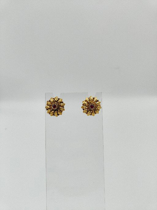 925 Sterling Silver 24k Gold Plated Floral Stud Earrings Ruby Stone Indian Bridal Wedding Jewelry Elegant Gift for Women