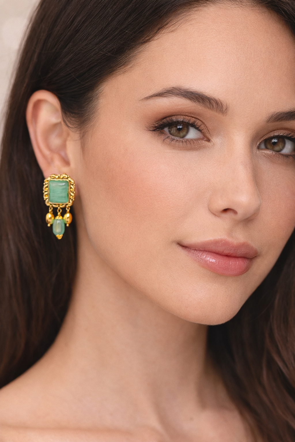 Green Stone Gold Earrings 925 Sterling Silver Earrings Minimal Bridal Jewelry Indian Ethnic Handmade Gift for Women