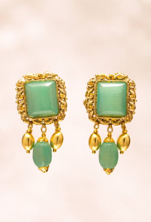 Green Stone Gold Earrings 925 Sterling Silver Earrings Minimal Bridal Jewelry Indian Ethnic Handmade Gift for Women