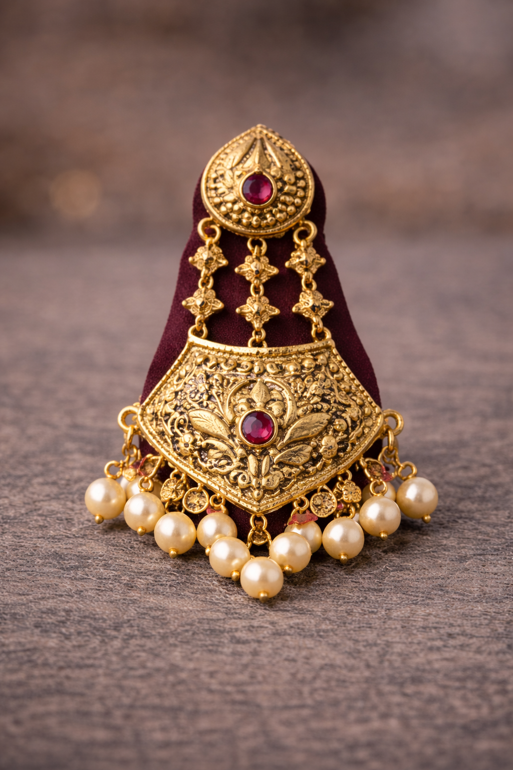 24K Gold Plated Sterling Silver Bridal Necklace Set – Raani Haar Pearl Ruby Ethnic Jewelry