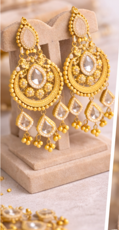 Polki Bridal Choker Set, Sterling Silver Gold Plated Necklace Earrings Maang Tikka, Wedding Jewelry