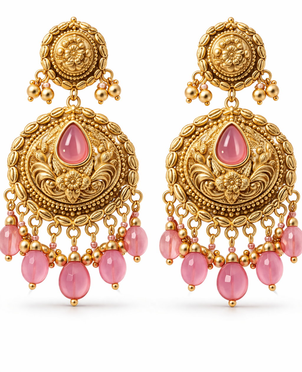 Indian Bridal Kundan Choker Set, Antique Gold Pink Stone Necklace Earrings Maang Tikka