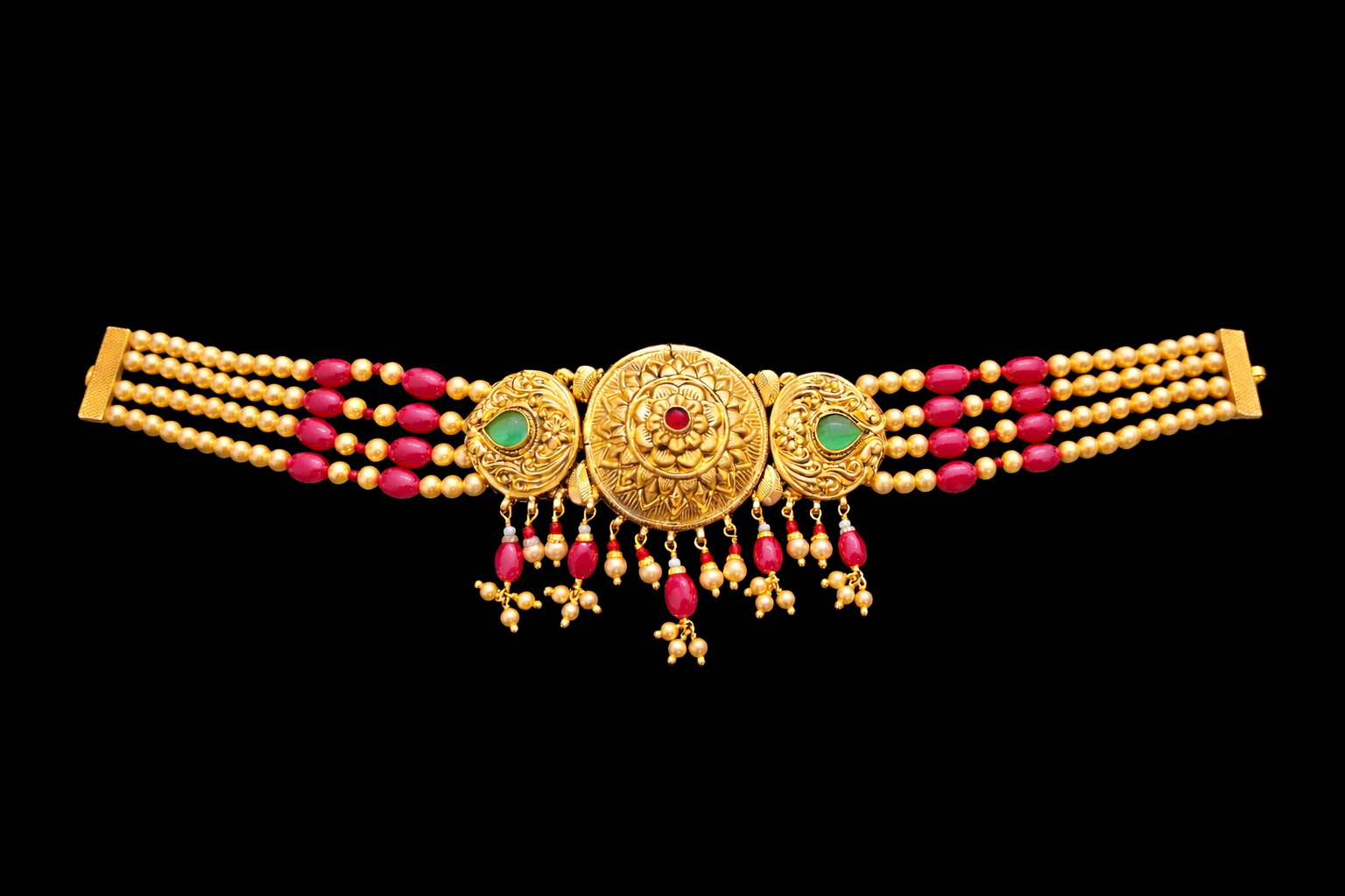925 Sterling Silver 24 Carat Gold Plated Kundan Choker Necklace Set with Earrings | Traditional Indian Bridal Jewelry | Ruby Emerald Statement Set
