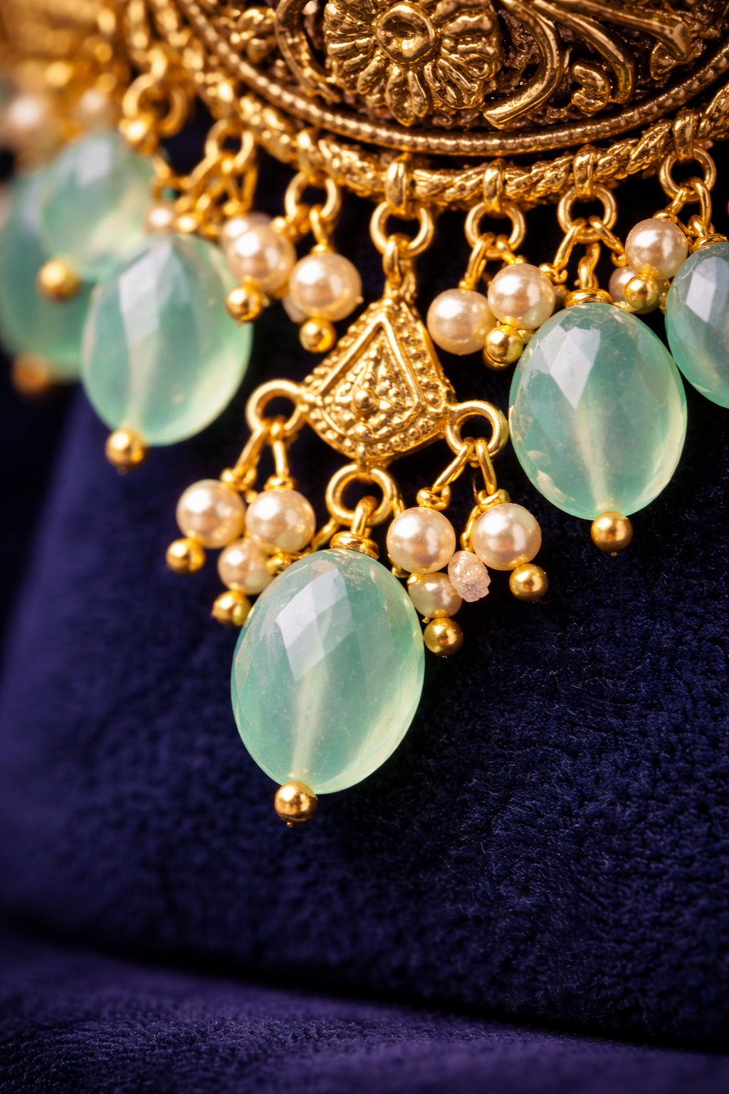 925 Sterling Silver Antique Choker Necklace Set with Green Beads | Gold Plated Ethnic Jewelry | Anantra