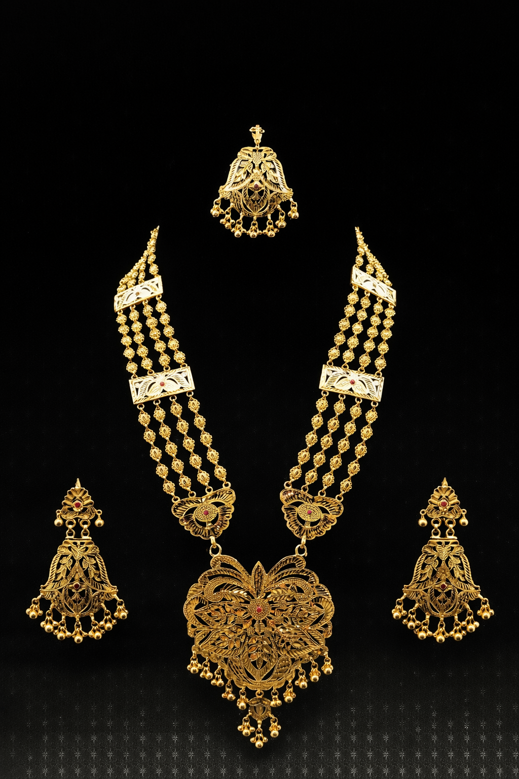 Maharani Necklace Set 925 Silver Gold Plated Bridal Necklace Set with Jhumka Earrings & Maang Tikka | Traditional Indian Wedding Jewelry