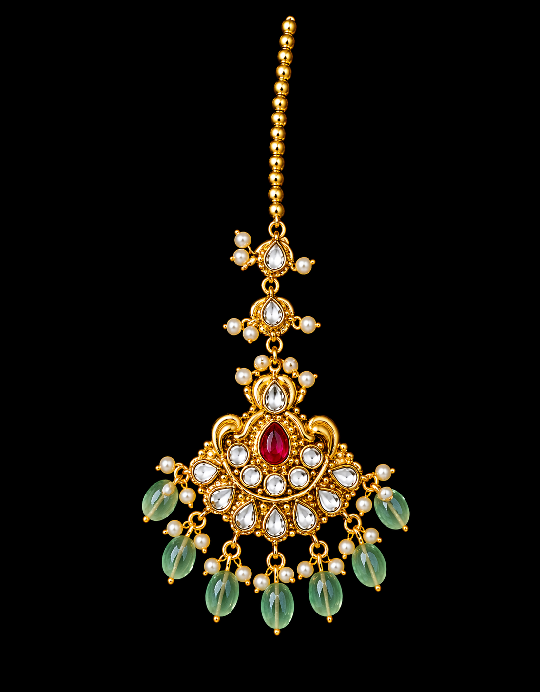 Bridal Polki Necklace Set in 925 Silver Gold Plated | Ruby & Green Beads Jewelry – Anantra