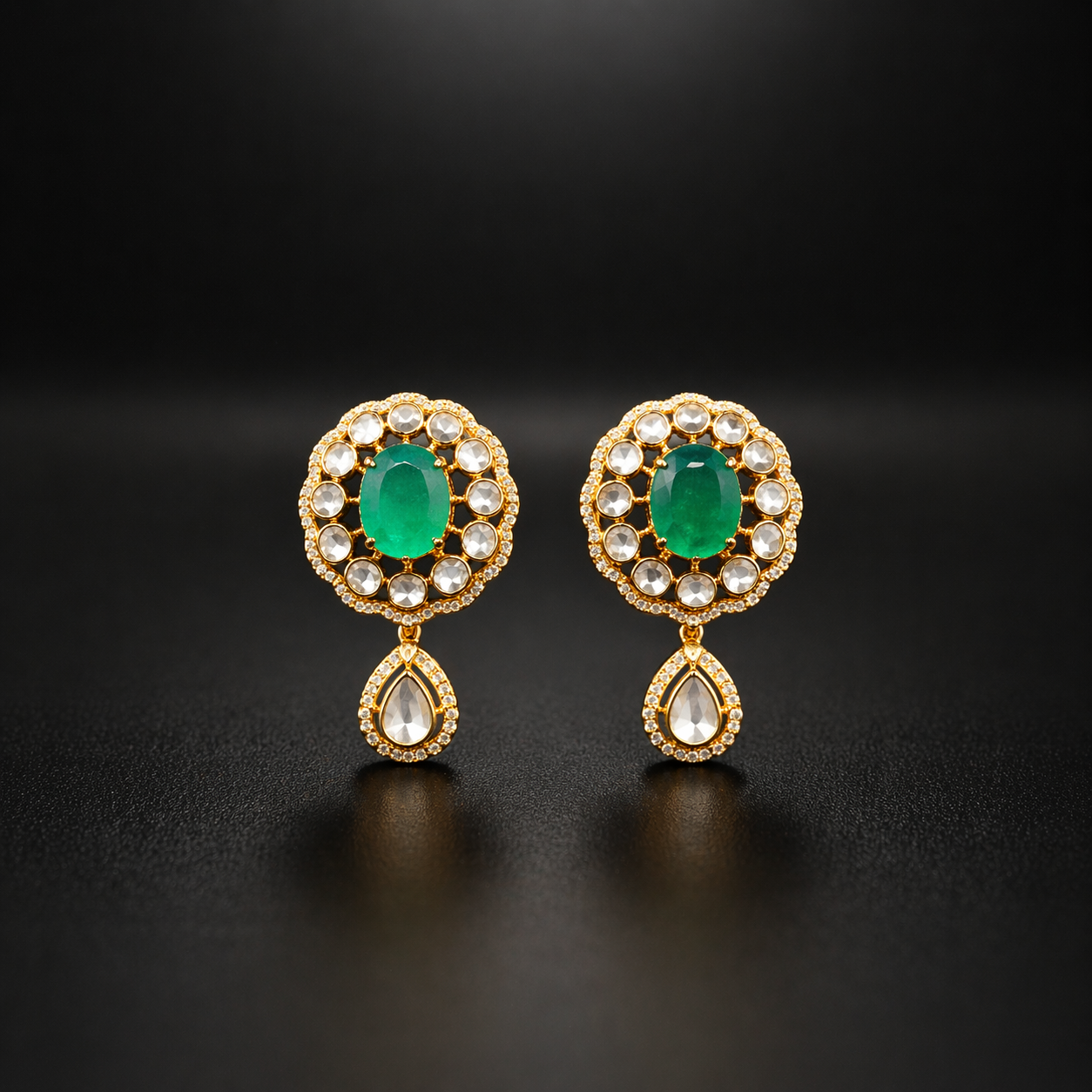 Polki Choker Necklace Set with Emerald Stones – 925 Sterling Silver Gold Plated Bridal Jewelry | Luxury Indian Wedding Set