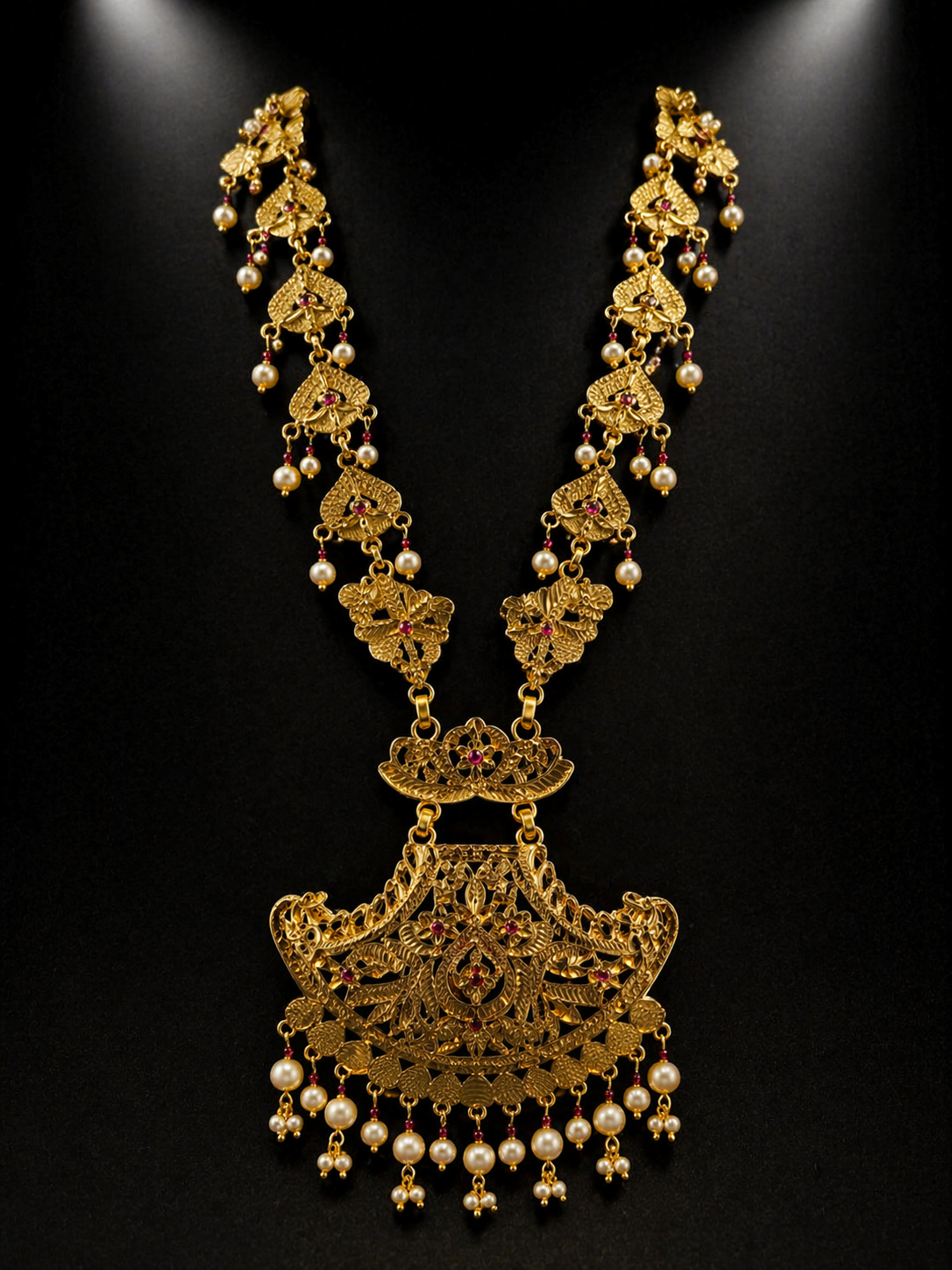 925 Sterling Silver Raani Haar Necklace Set with Pearl Drops | Antique Bridal Long Haar Jewelry | Anantra