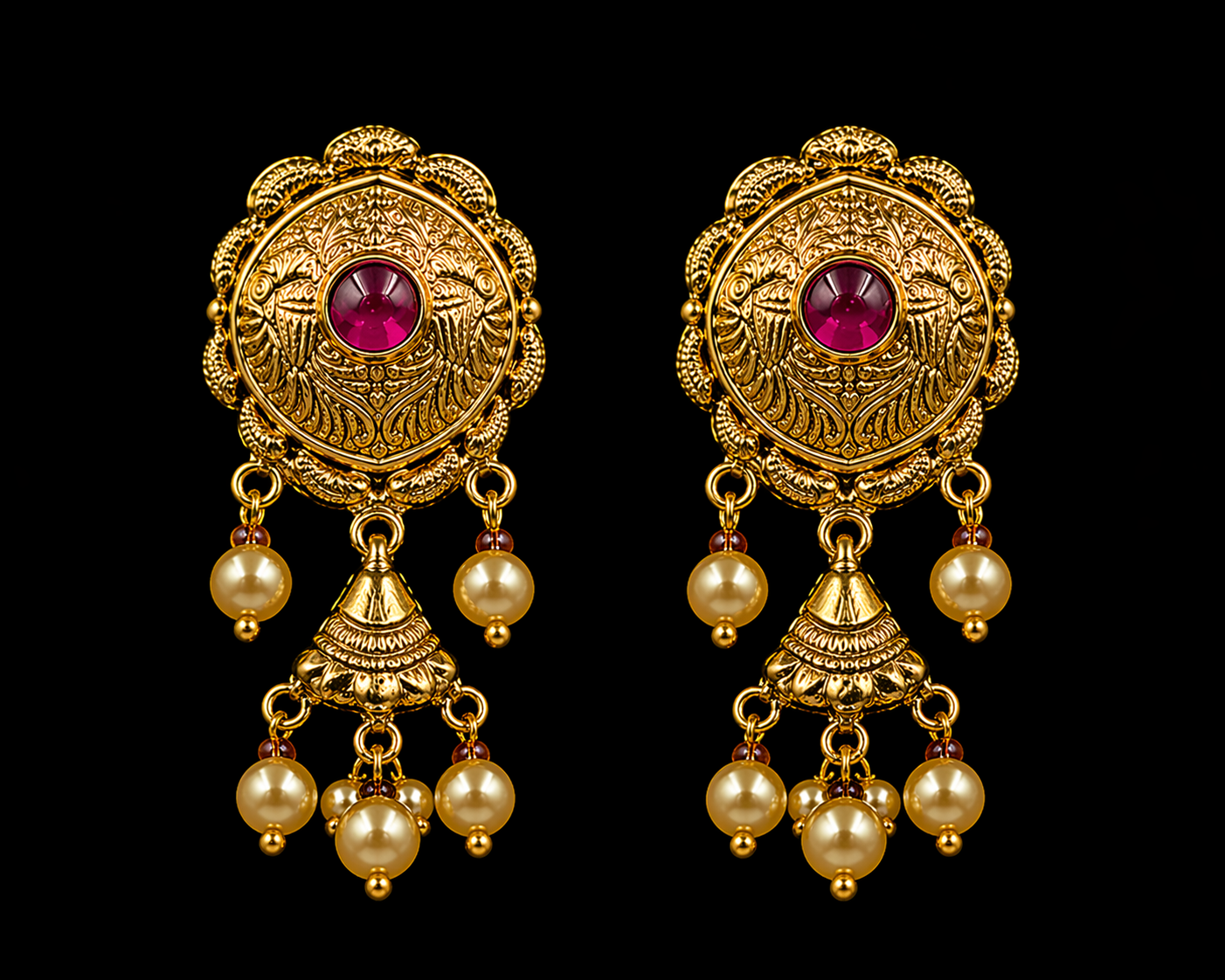 925 Sterling Silver Antique Choker Necklace Set with Ruby Stones & Pearl Drops | Bridal Temple Jewelry | Anantra