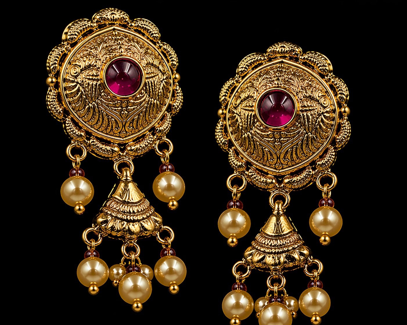 925 Sterling Silver Antique Choker Necklace Set with Ruby Stones & Pearl Drops | Bridal Temple Jewelry | Anantra