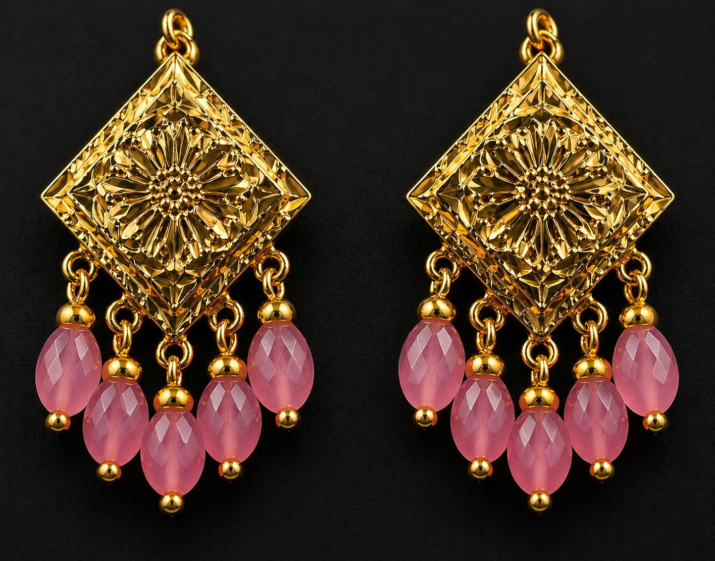 Indian Bridal Choker Necklace Set: Antique Gold, Pink Beads, Traditional Ethnic Wedding Wear